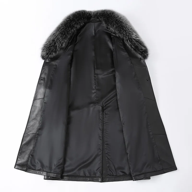 Manteau en cuir de mouton véritable pour femme, ceinture d'hiver, col en fourrure de renard, coupe-vent de luxe, long, pardessus de combinaison, GT5079, nouveau, 2023