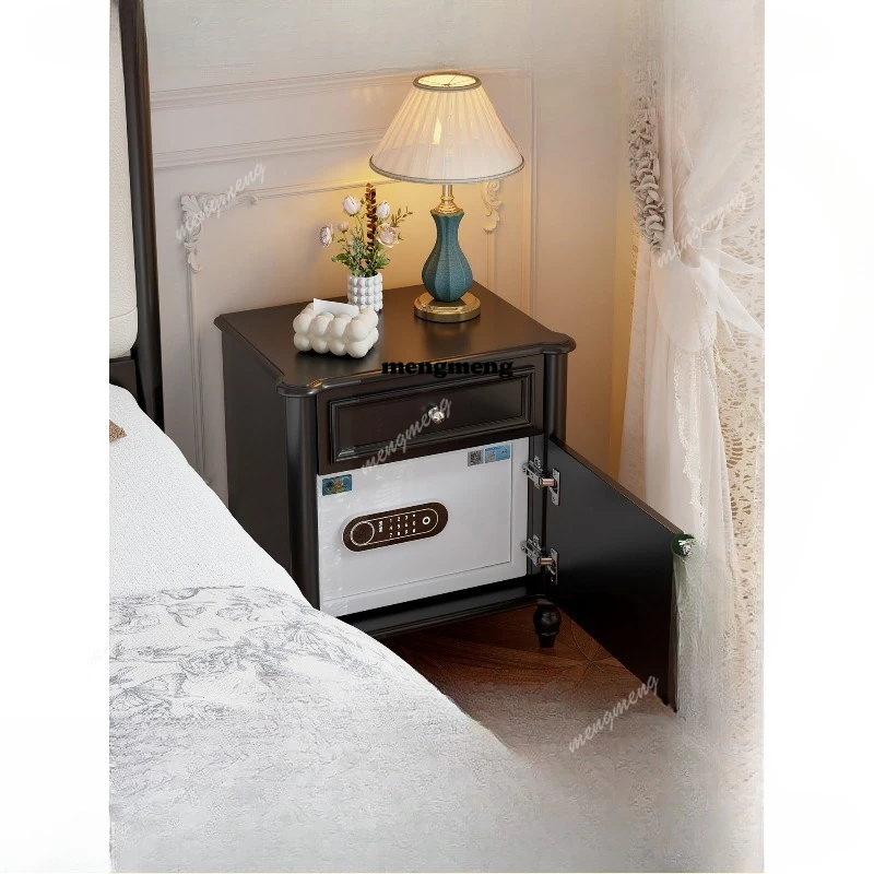 French retro bedside safe integrated hidden solid wood master bedroom smart bedside light luxury high sense