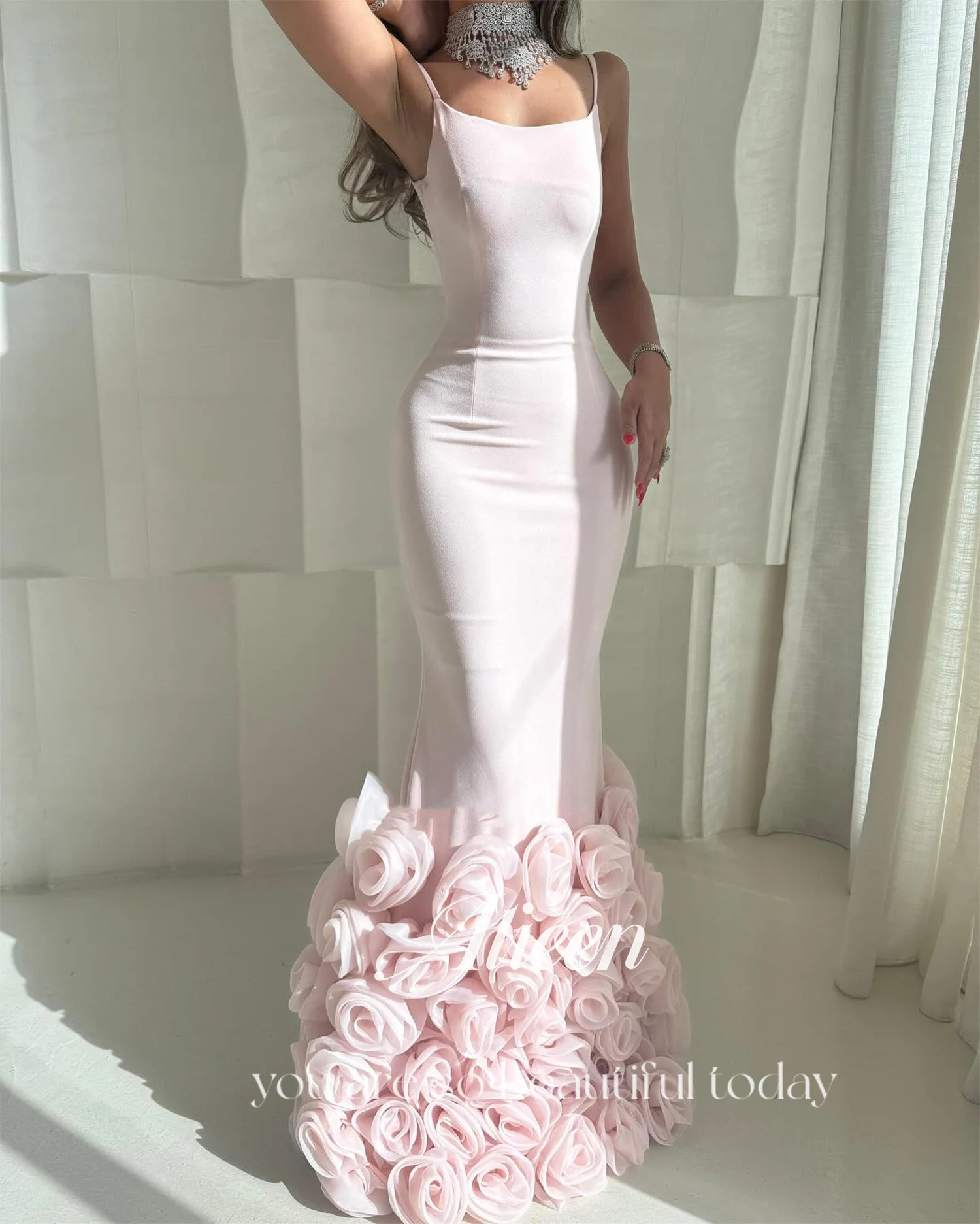 Aileen Sukienki Wieczorowe Luksusowe z Kwiatami 3D 2025 Damskie Vestidos De Festa Sukienka na Bal Maturalny 2025 Różowe Eleganckie Sukienki na Przyjęcia Syrenka