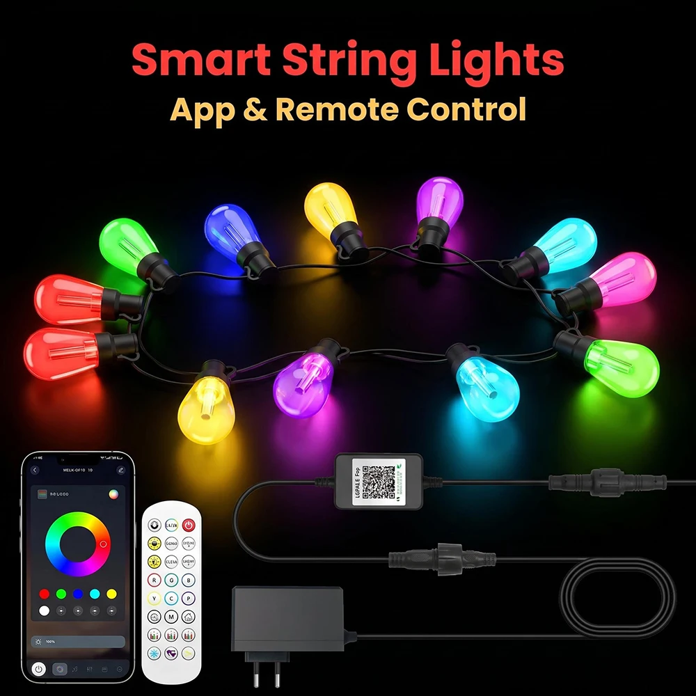 

45m 60m 90m 120m RGB IC LED Globe Light String Waterproof Rainbow Lamp 24key Remote App Control 24V EU US Plug Wedding Decor