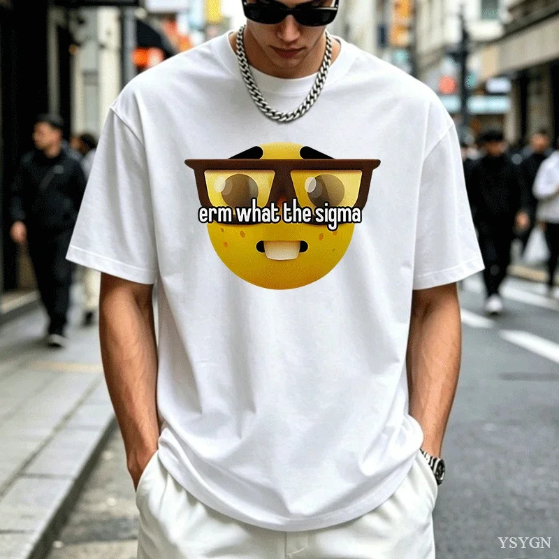 Erm What The Sigma Ironic T Shirt Weirdcore Nerd Tshirt Cotton Short Sleeve Graphic Tee Men Casual Round Neck Streetwear Tees