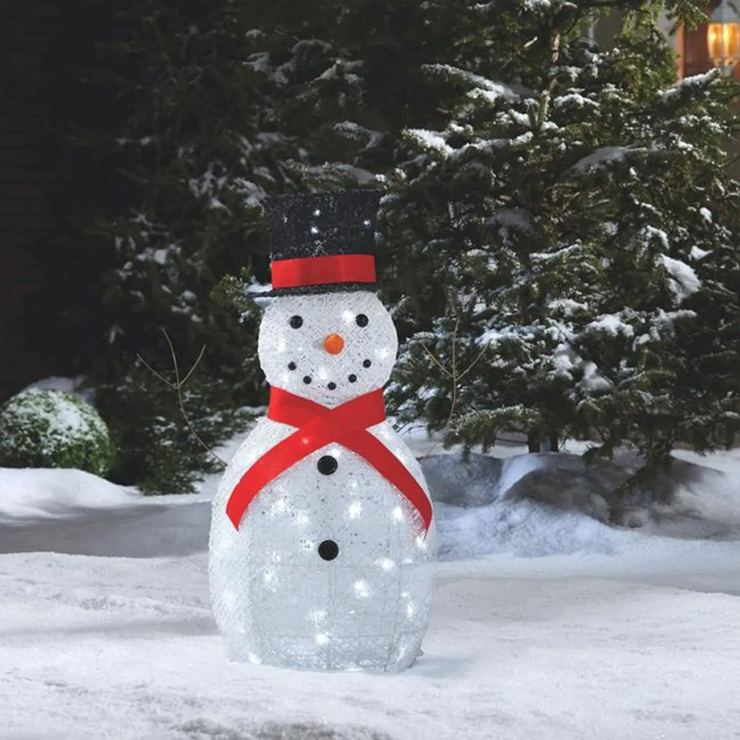 Pre-Lit Metal Snowman with Hat & Red Scarf Christmas Decoration with Bright LED Lights, Outdoor Holiday Lawn Decoration