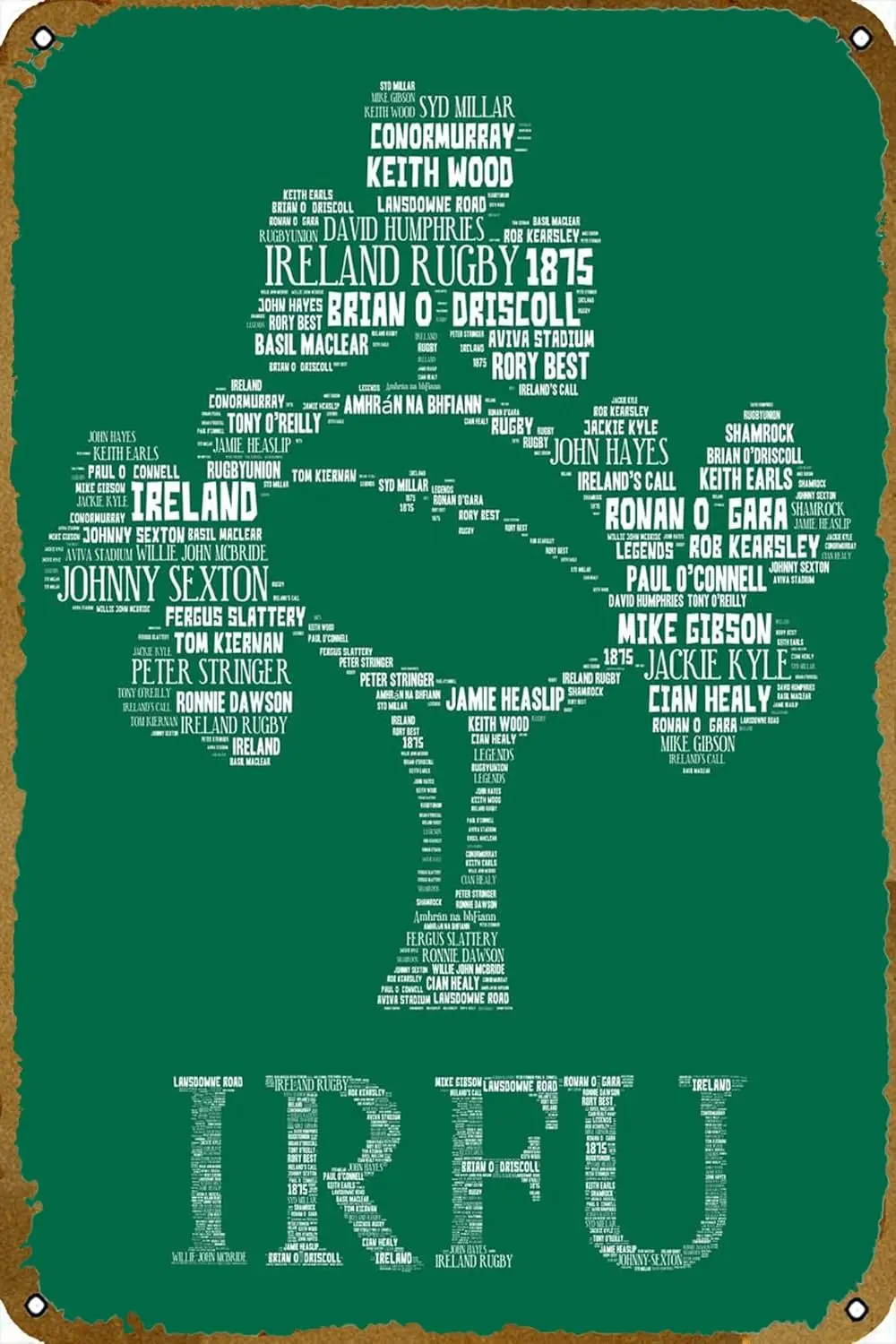 Ireland Rugby Legends 2 sports Poster Metal Sign Tin Metal Retro Wall Decor for 12 X 8 INCH Metal Sign