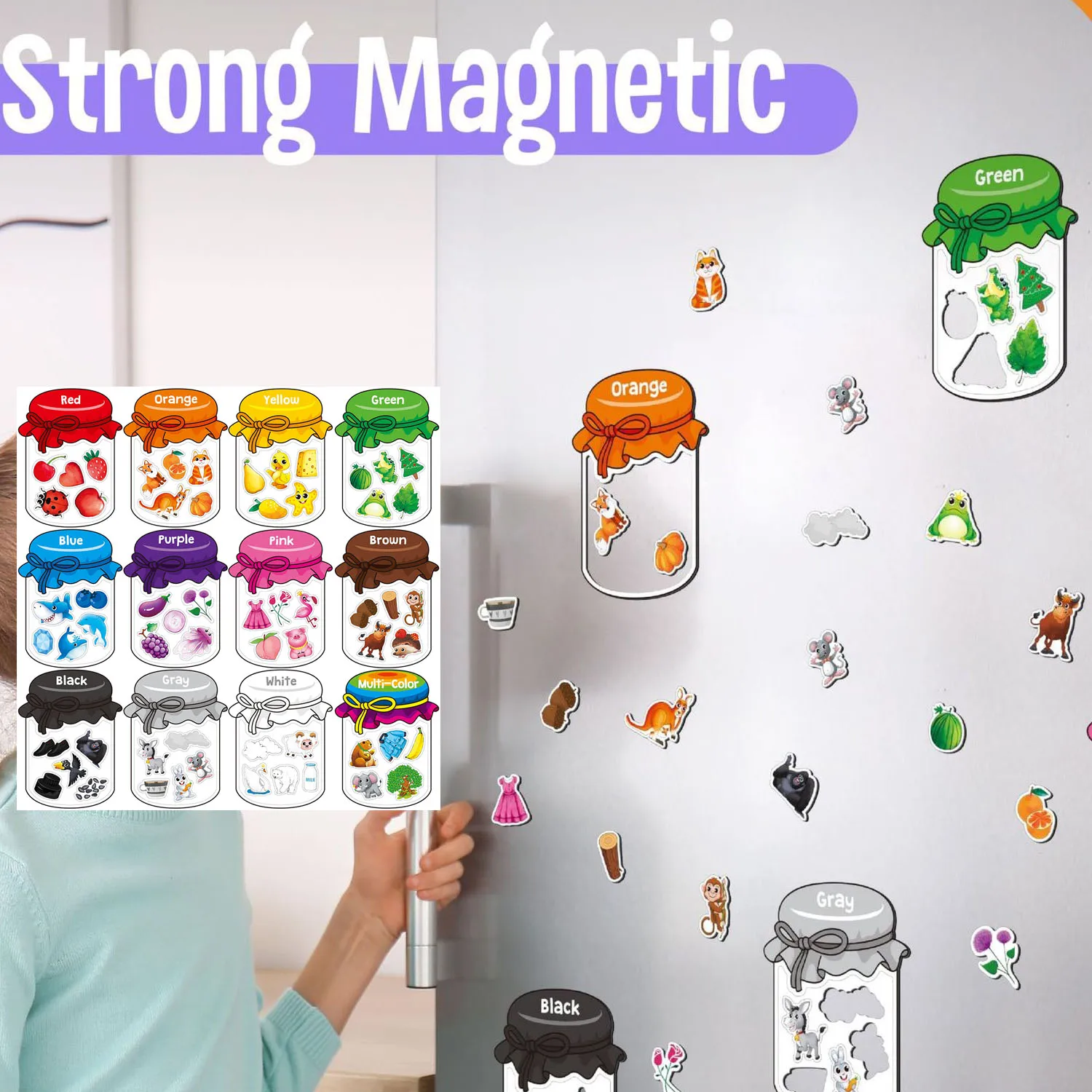 Colorful Magnetic Set Labels 72Pcs Colorful Magnetic Stickers Sets Color Recognition, Educational Magnet Labels for Refrigerator