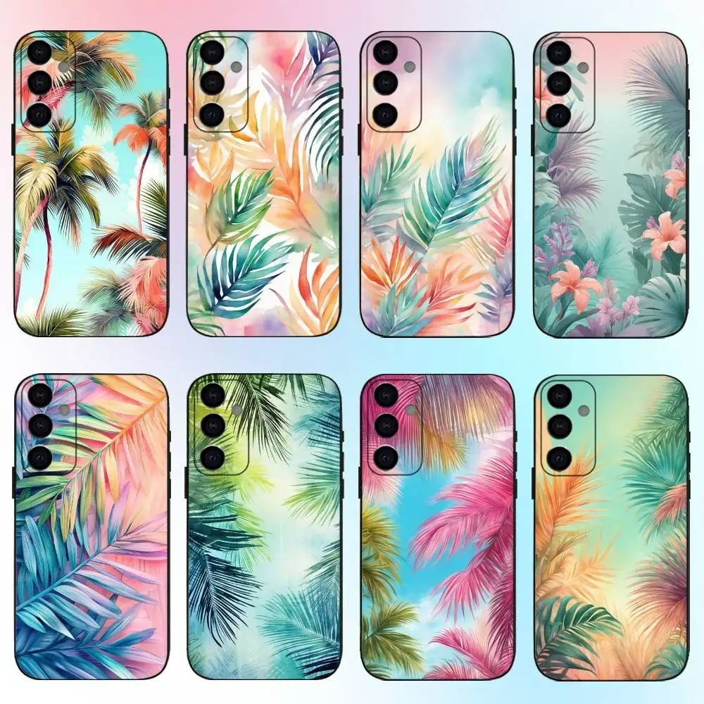 

Palm tree Leaves Plant Flower Phone Case For Samsung Galaxy A73,A72,A71,A70,A53,A52,A51,Others Soft Black Cover