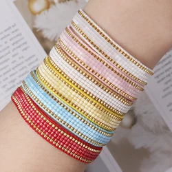 ZHONGVI Minimalist Stripe Design Bracelets for Womne Lady Shiny Miyuki Beads Europe and America Vacation Friendship Jewelry