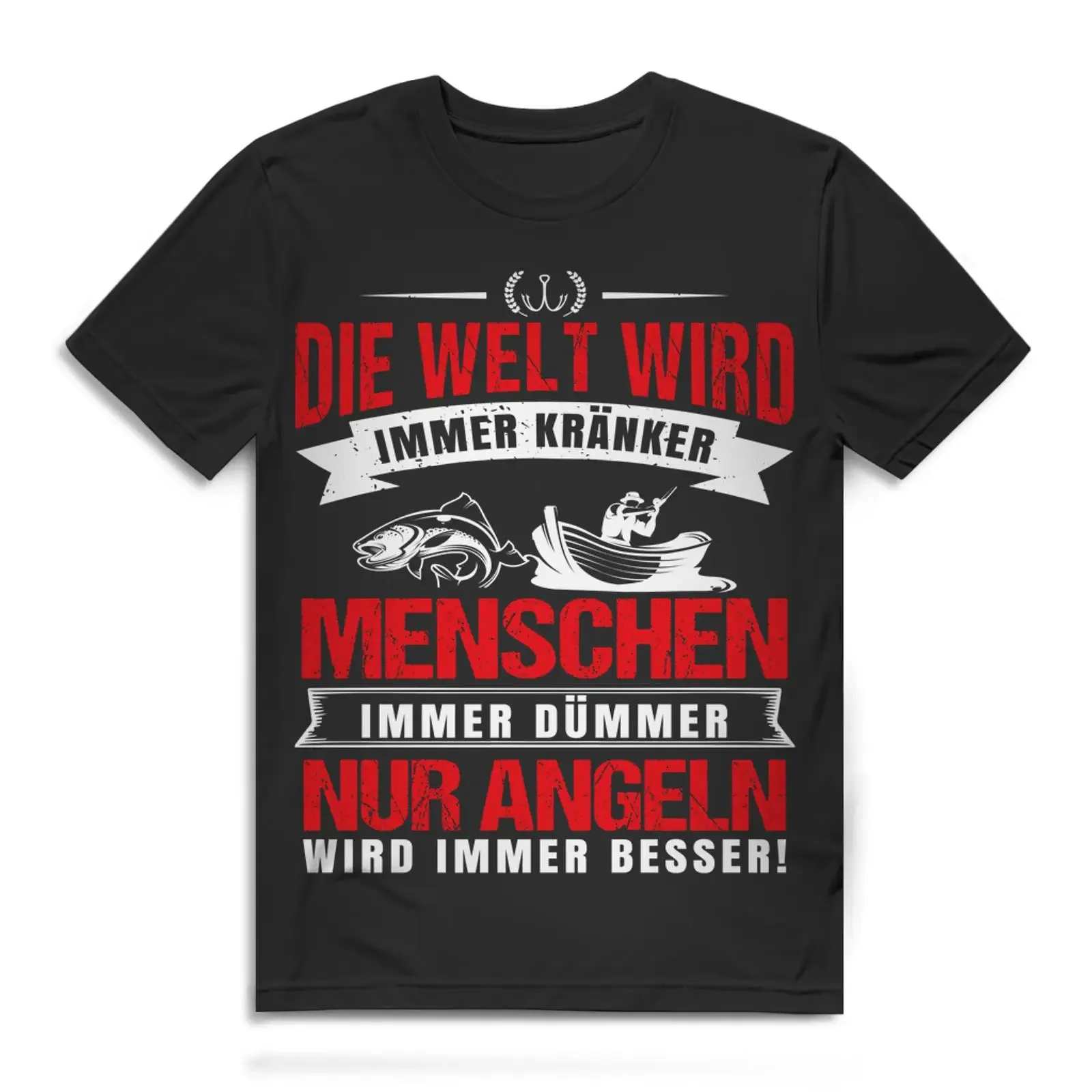 Men's Angler T Shirt The world is getting sicker Only fishing better Organic Cotton Black vintage Washed Top For Everyday Wear