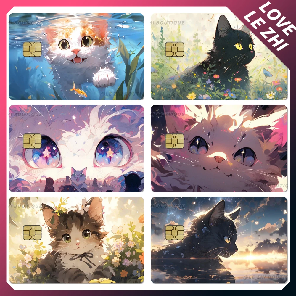 

Kawaii Animal Credit Card Debit Card Skin Stickers Cartoon Cute Cat Shining Rainbow Star Love Waterproof Protective Film Sticker