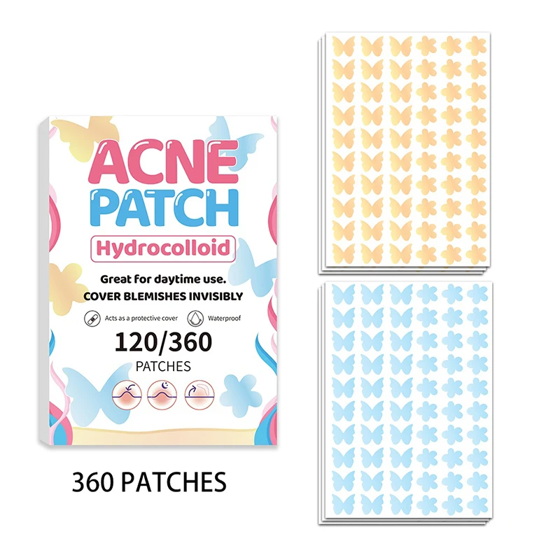 120/360Pcs Butterfly Shape Acne Pimple Patch Stickers Blemish Spot Concealer Cover 0.1mm Acne Treatment Pimple Remover Skin Care