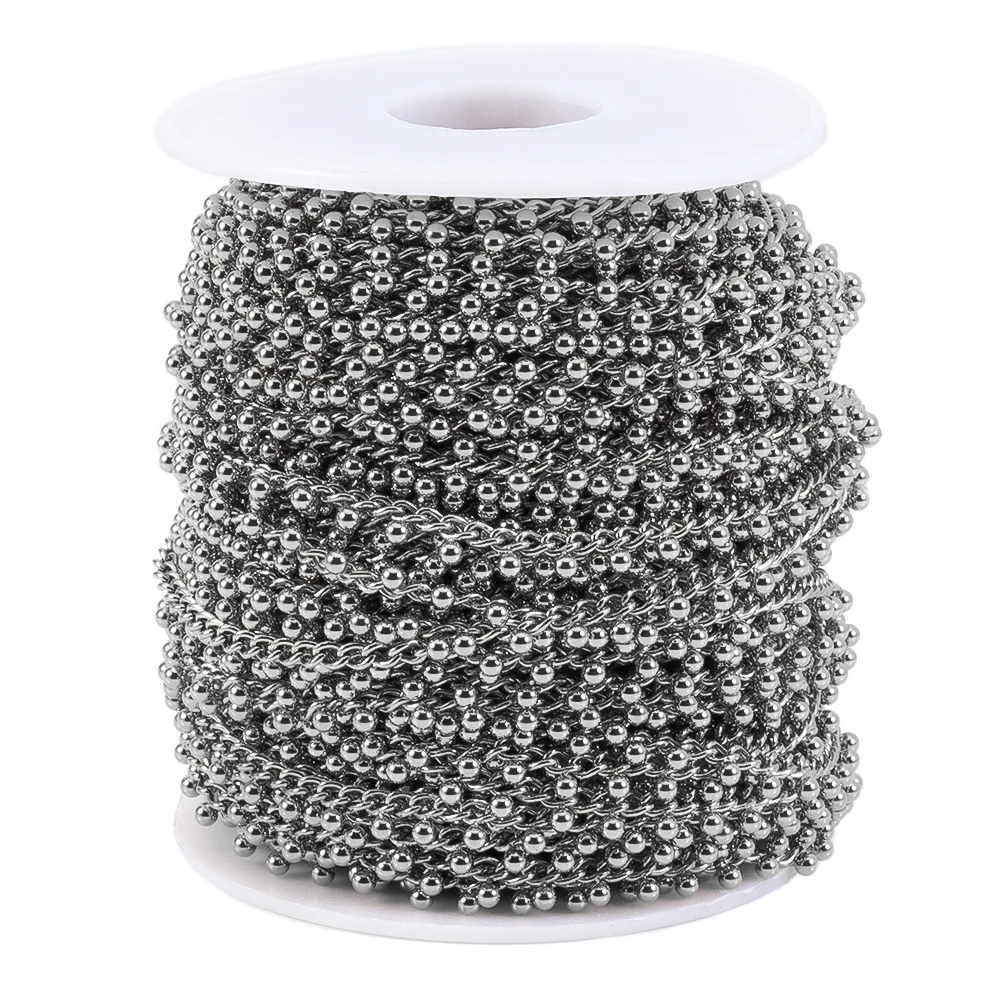 1Meter Stainless Steel 3mm Thick Link Chains Hanging 2.5mm Bead for DIY Men Necklace Bracelet Bag Chain Jewelry Making Wholesale