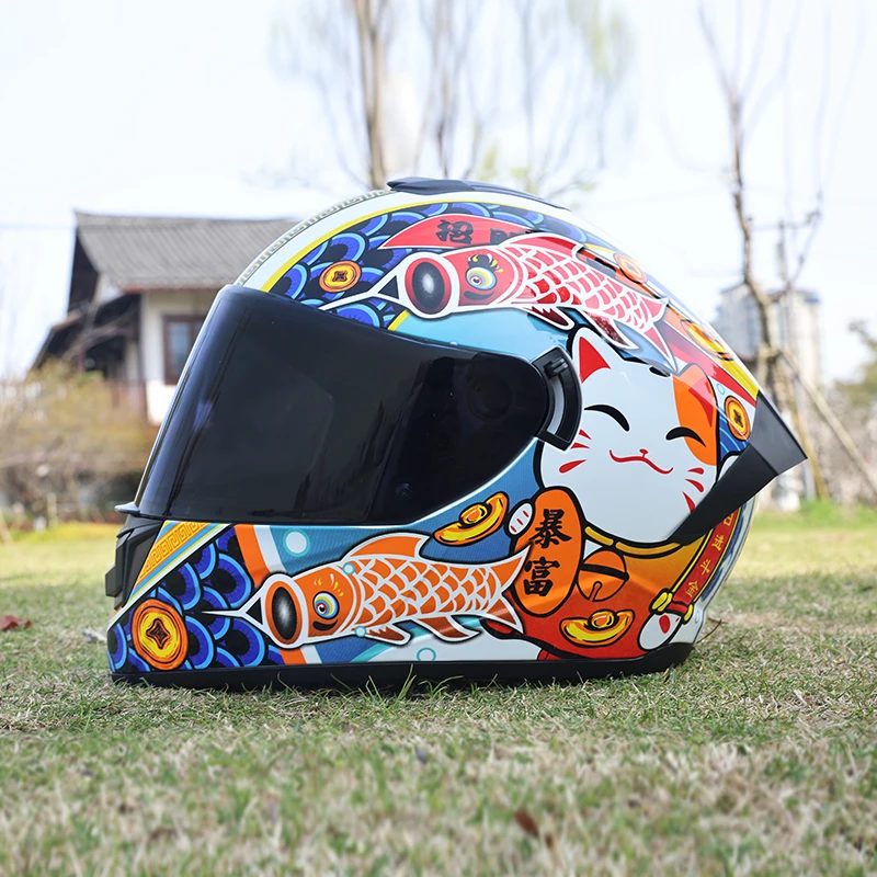 Motorhelm, volledige helm met dubbele lens voor heren en dames, veiligheidshelm voor vier seizoenen voor straatfietsen