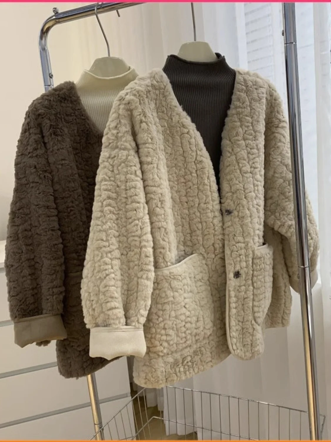 

Зимний утепленный кардиган большого размера из овечьей шерсти (300 г/м²) с флисовой подкладкой, корейский модный стиль, из кроличьего плюша, на молнии, хлопок