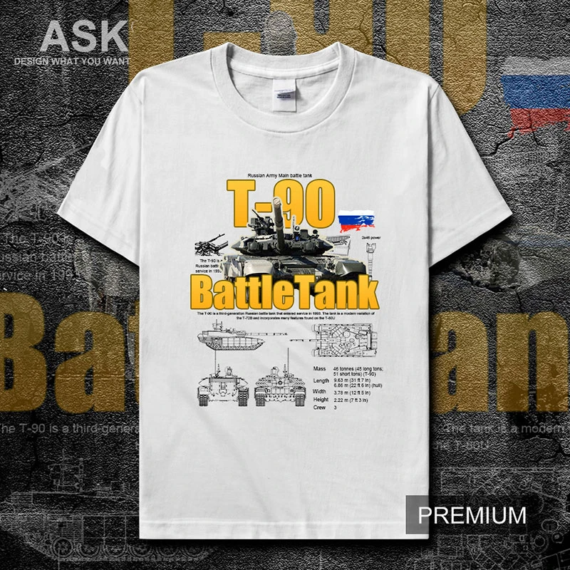 Russian T-90 Main Battle Tank  Men\'s T-Shirt Soviet Army Weaponry Cotton Round Neck Short Sleeve T Shirt