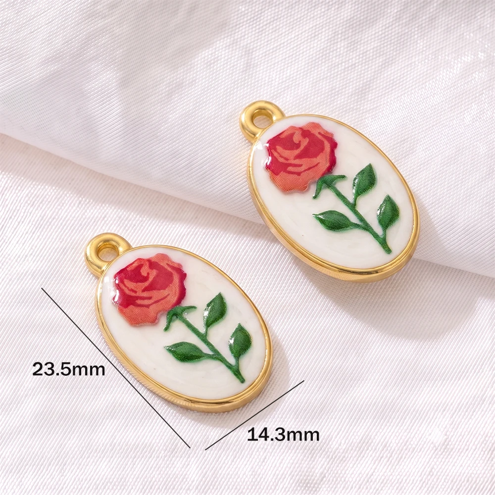 2pcs 스테인레스 스틸 꽃 참 장식품, DIY 목걸이 팔찌 귀걸이 제작용 에나멜 꽃 펜던트