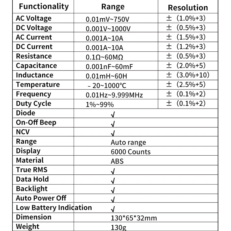 

ZOYI ZT-102L Digital Multimeter 6000 Counts Auto-Range Electrical Tester AC/DC Voltmeter Transistor Tester Process Calibrator
