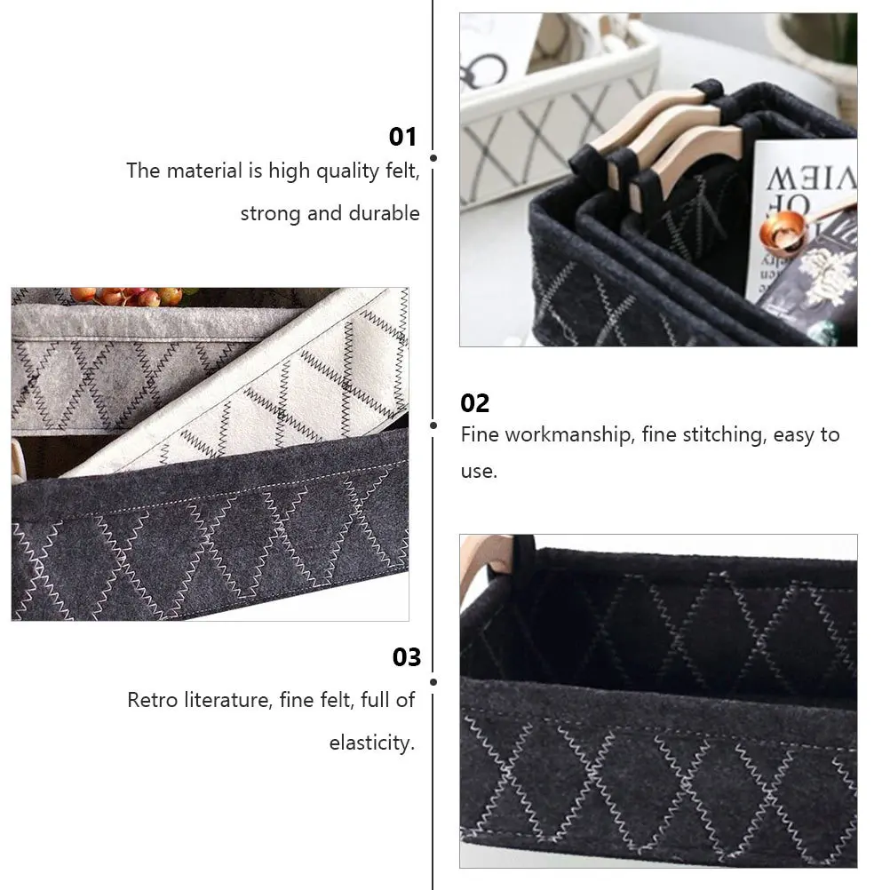 

1Pcs Felt Storage Basket Strong Wooden Handle Desktop Organizer Home Storage Bin Large Capacity Box