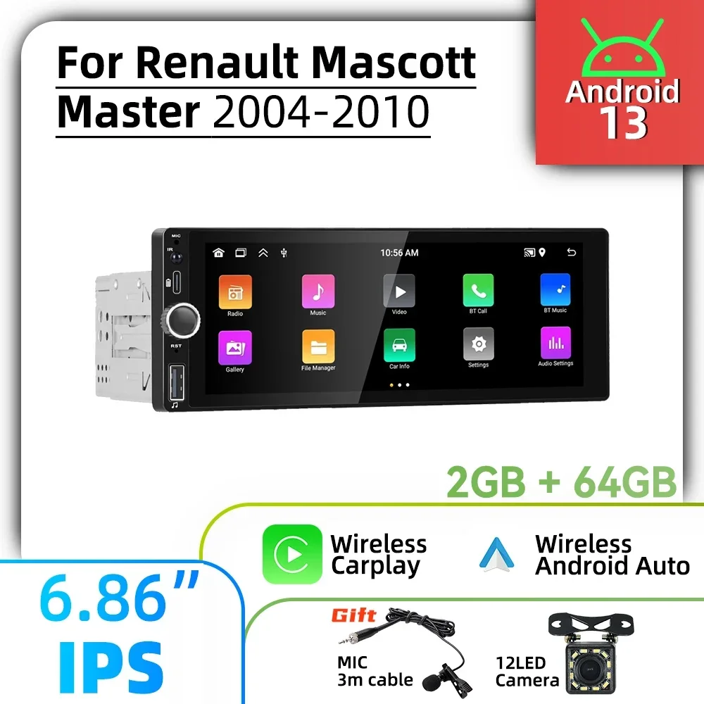 1 Din Android Radio For Renault Mascott Master 2004-2010 Carplay Android Auto 6.86