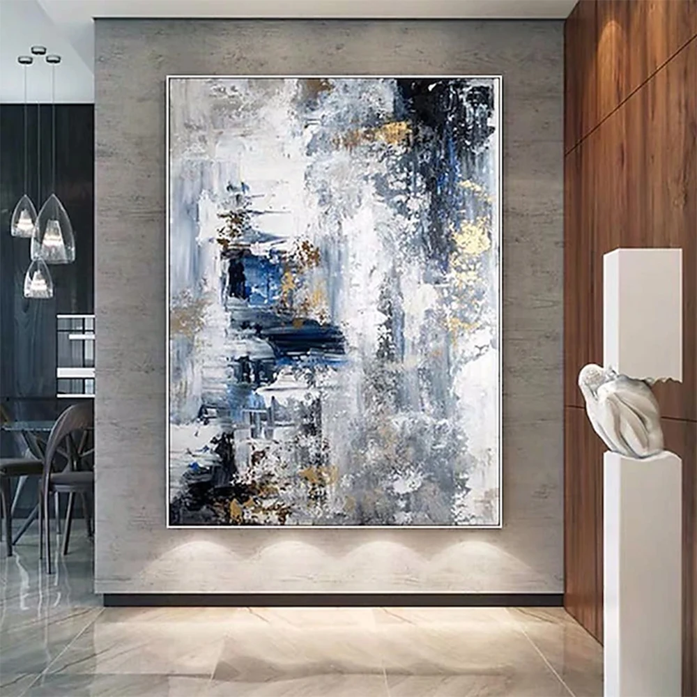 

Hand Painted Oil Paintings Abstract Golden and Blue and White Landscape Living Room Hallway Luxurious Decorative Painting