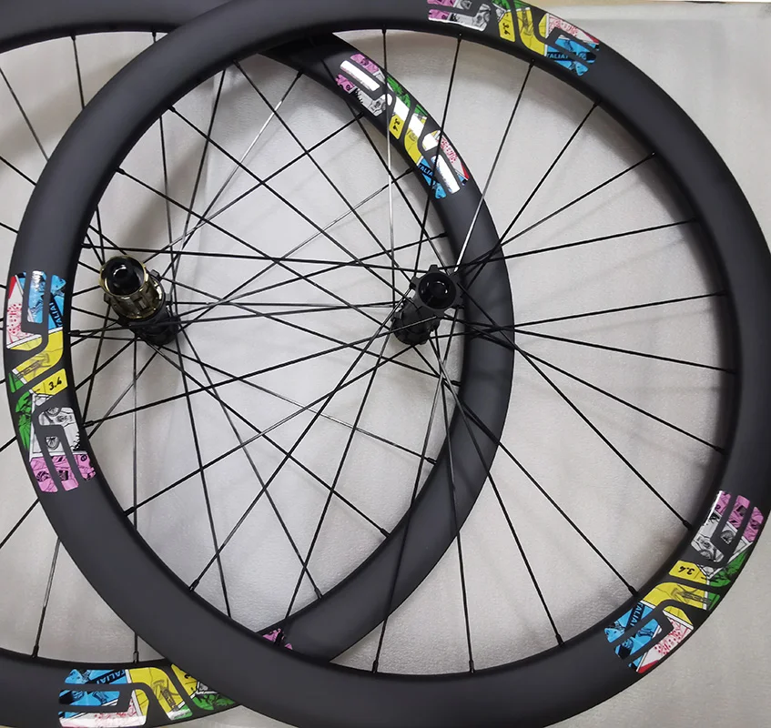 700C Bicycle Width 30mm Gravel Carbon Disc Bike Clincher Wheelset Color Graffiti Sticker Ceramic Ratchet Carbon Gravel Wheelset