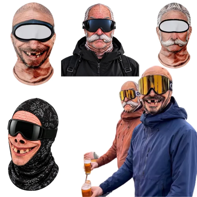 3D Face Printed Old Man Balaclava Full Coverage Breathable Eye Hole Face Mask White Mustache Elastic Ski Mask Hood