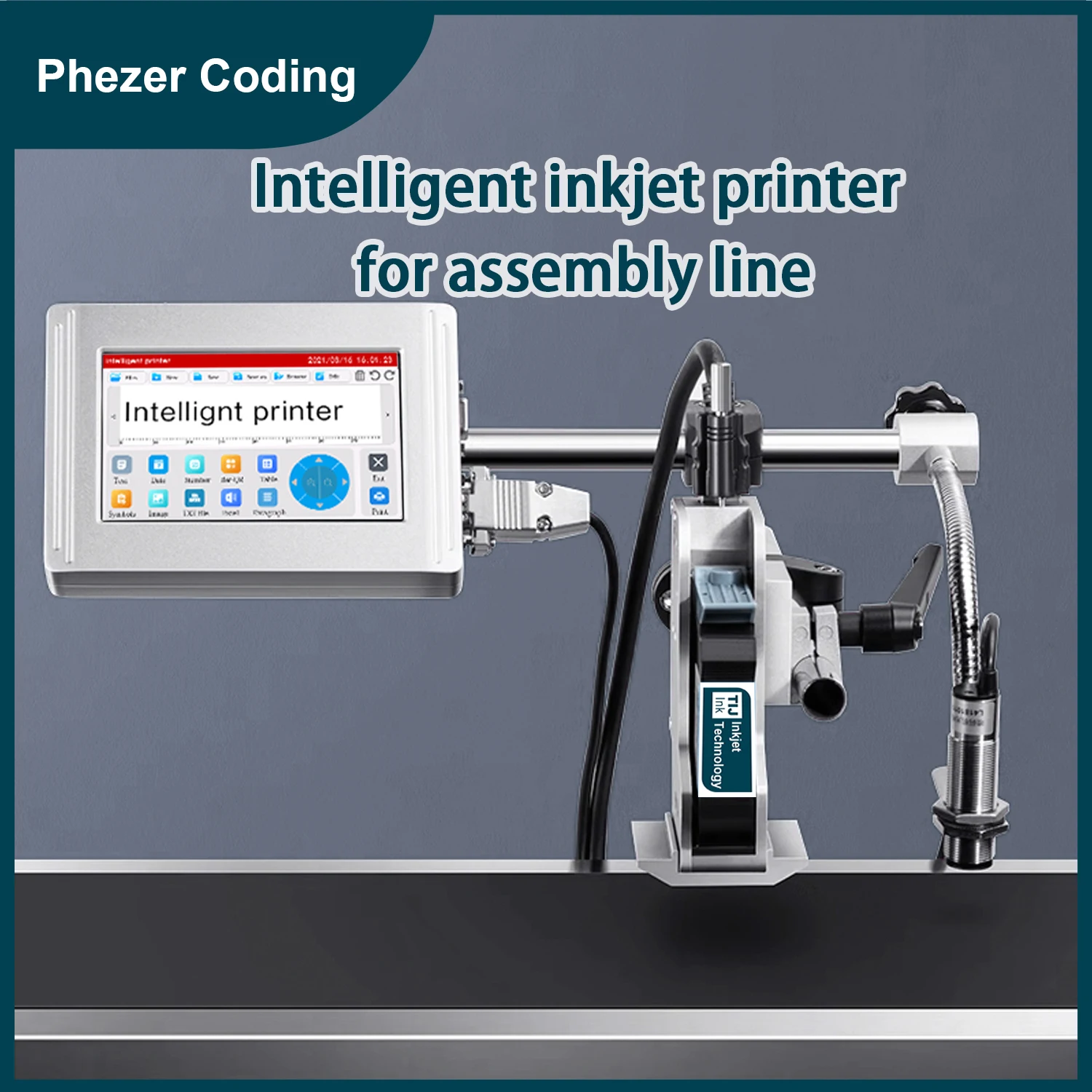 

Phezer 12.7/25.4mm PW-MINI Online Inkjet Printer screen Label Printer 5-inch TIJ QR Bar Batch Code Date Number Logo Expiry Date