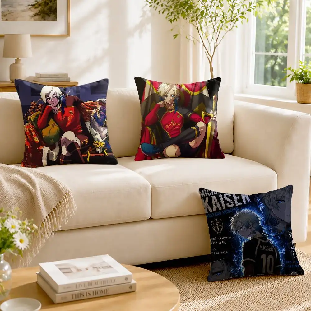 B-Blue Lock Anime k-Kaiser  Customizable Square Pillow case Double Sided Print Sofa Bedroom Decor Cushion Cover