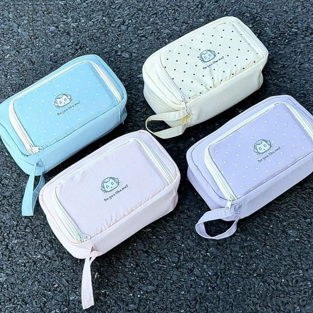 

Cloth Cosmetic Storage Bag with Lanyard Polka Dot Cat Print Stationery Bag Large Capacity Cartoon Korean Pencil Case