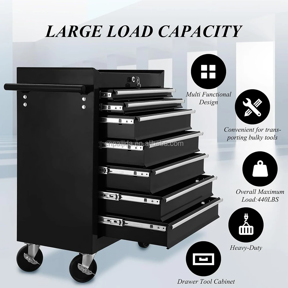 Garage Iron Steel Rolling Lockable Cabinet Customized Drawers OEM Option 300kg Load Capacity Modern Design Keyed Lock