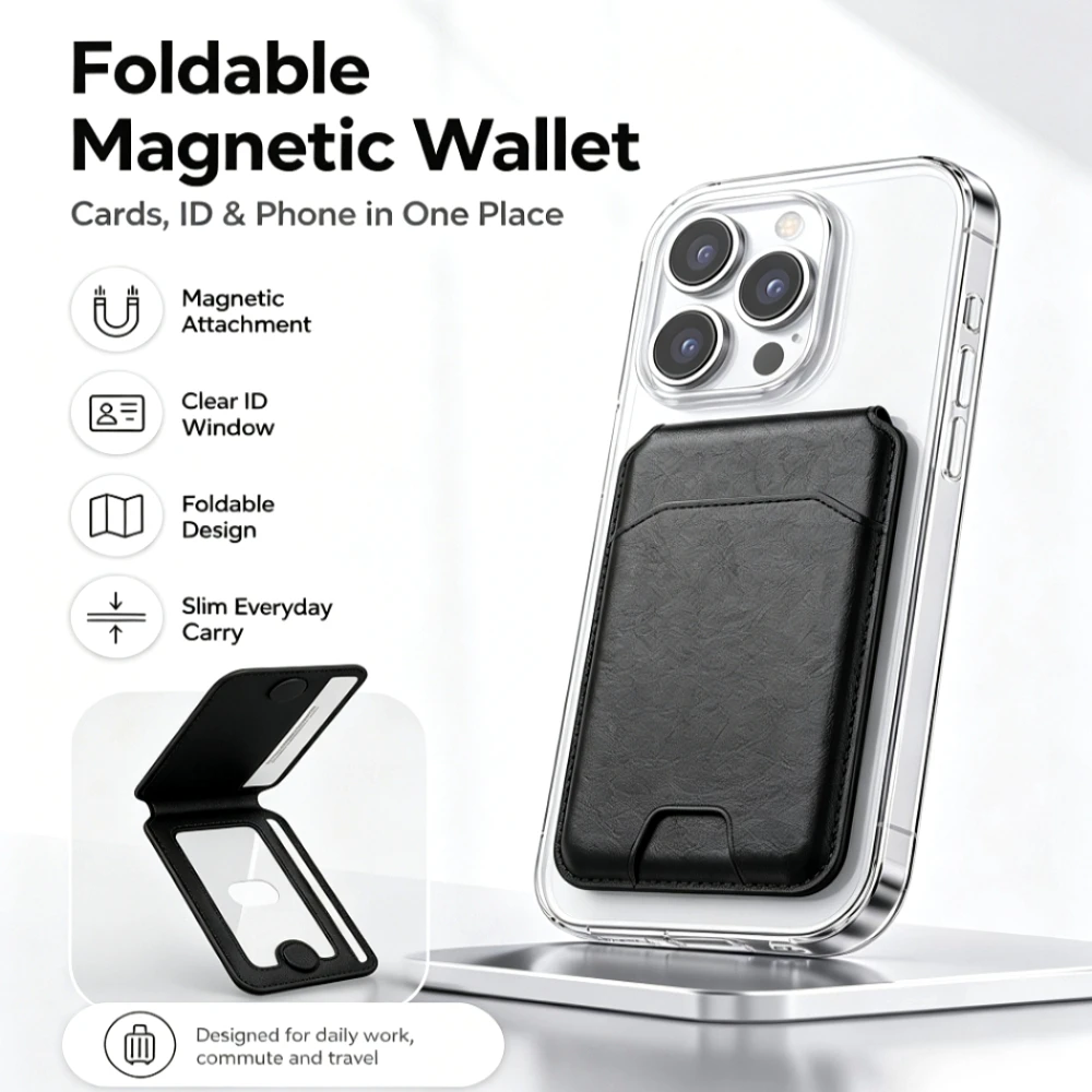 Minimalist Strong Magnetic Leather Card Wallet Compatible Durable Anti-lost ID Credit Card Holder 6 Trendy Colors