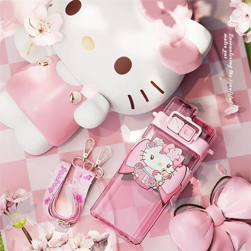 For Sanrio 520ml Hello Kitty My Melody Plastic Water Bottle Cartoon Double Drink Cup For Kid Kuromi Tritan Outdoor Water Cup view 6