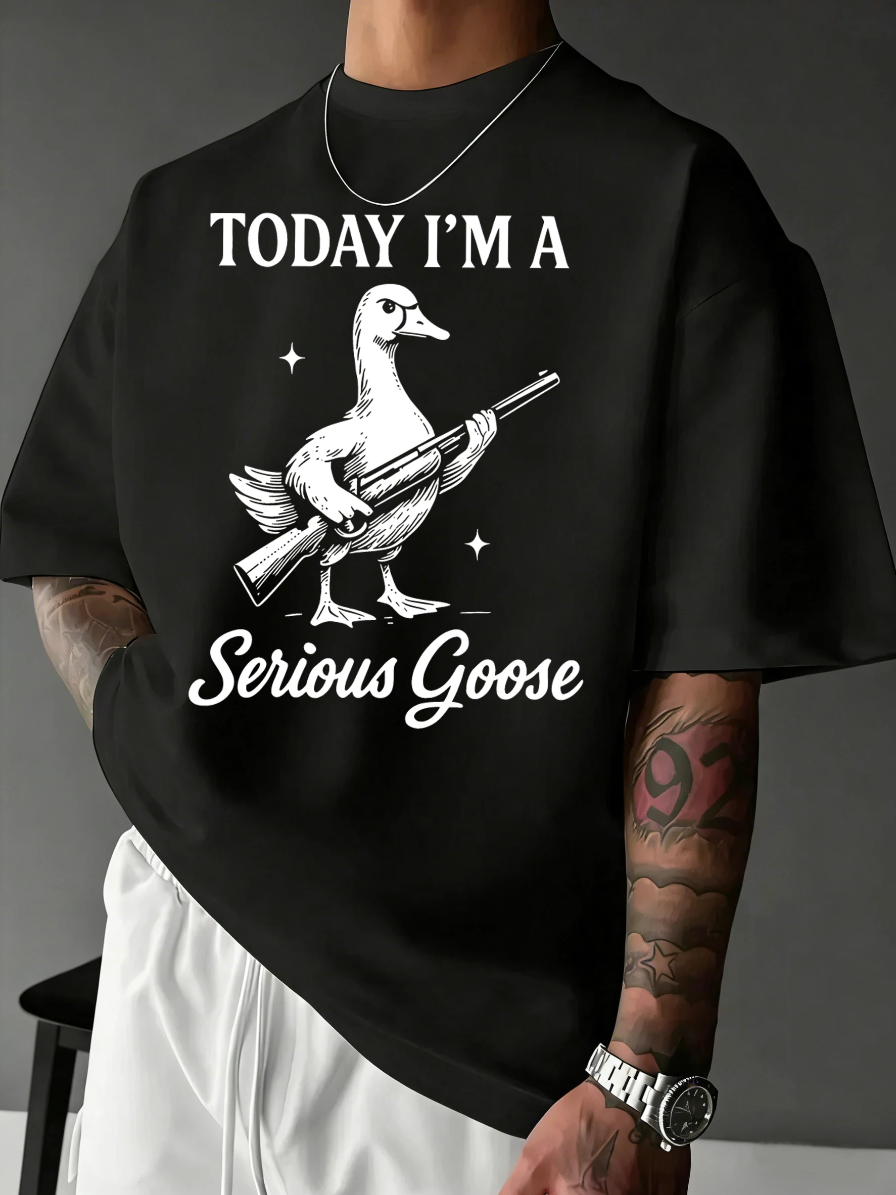 T-shirts pour hommes en coton à col rond et manches courtes, motif « Today I Am A Serious Goose », style streetwear ample et tendance, vêtements d'été polyvalents