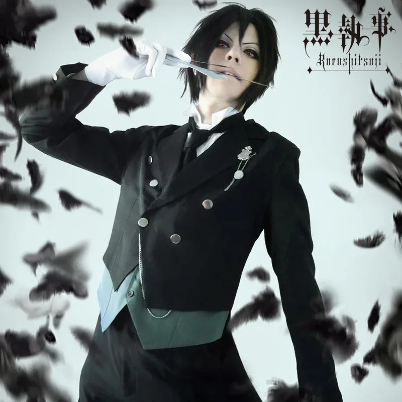 

qq023Аниме дворецкий Kuroshitsuji Sebastian Michaelis Косплей Костюм Черная униформа наряд костюмы на Хэллоуин для женщин и мужчин s