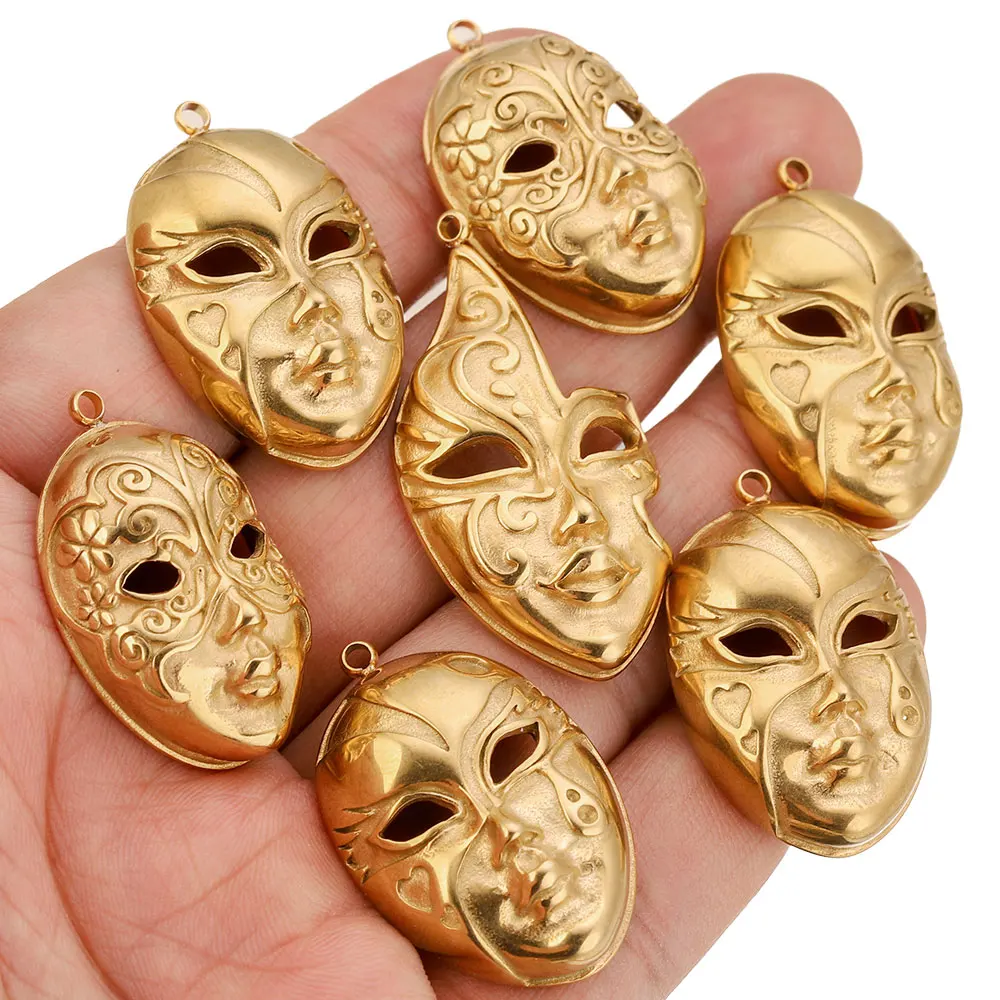 2pcs Stainless Steel Venetian Mask Charms Face Pendant for Jewelry Making Supplies Necklace Bracelet DIY Craft Findings Material