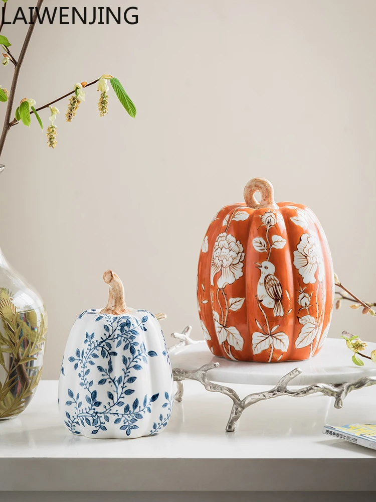 SGF pumpkin ceramic ornament Chinese hand-painted desktop display porch glass cabinet decoration