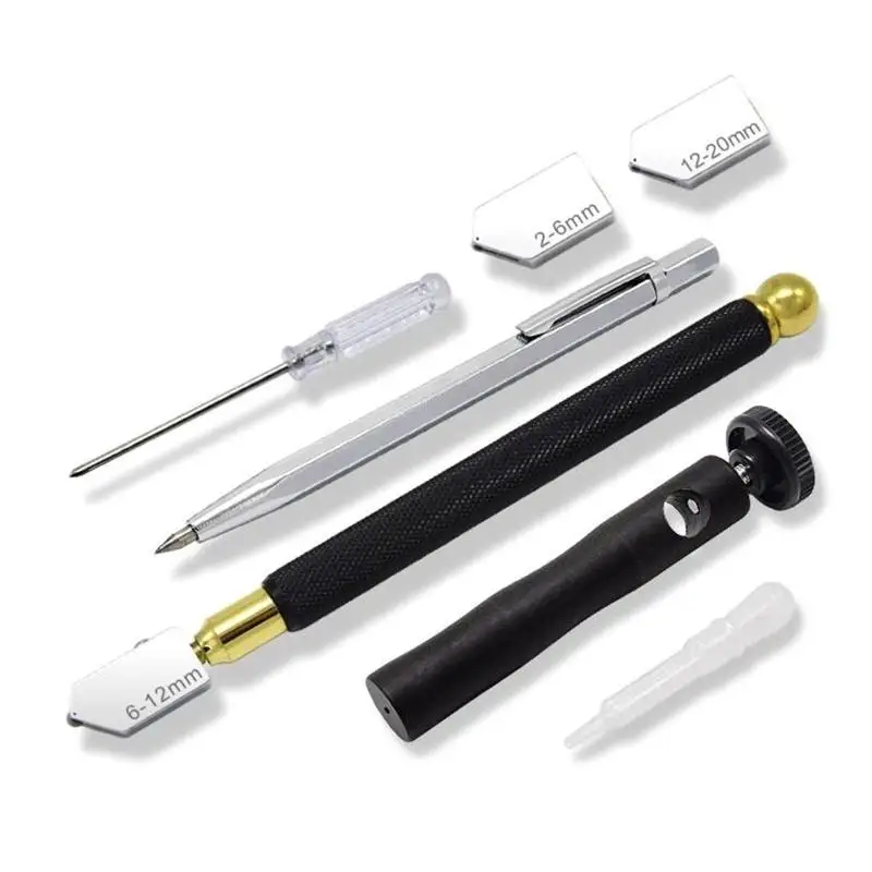 652F Glass Cutter Tool Set 2mm-20mm Lightweight Pencil Oil Feed Tip for Tiles Mirror Stained Glass Cutting Hand Tools