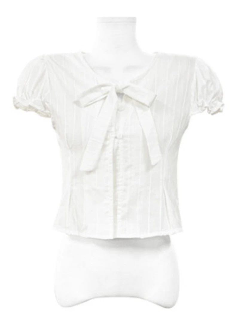 

Summer Sweet Short Bow Tie Puff Sleeve Shirt