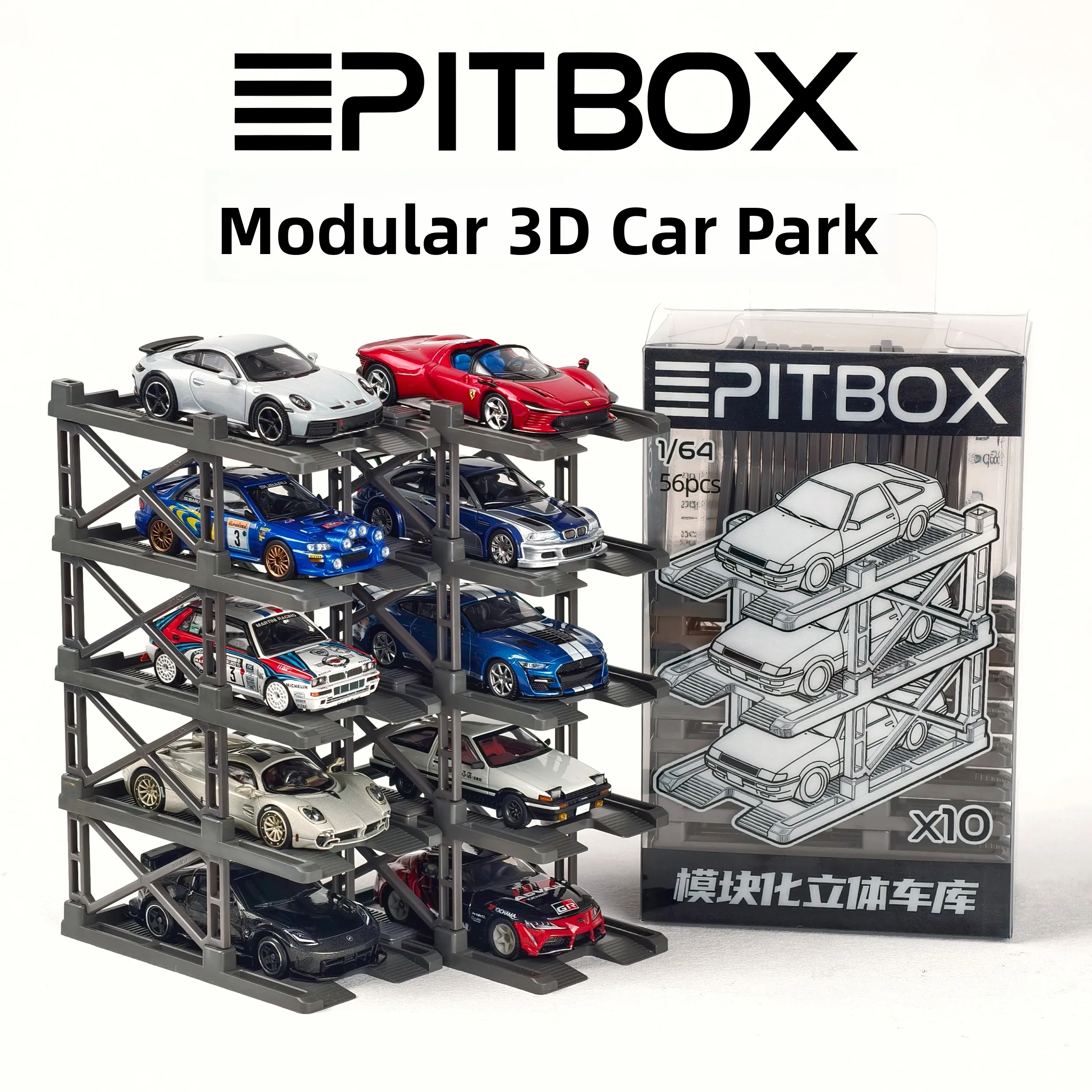 3D Parking Stand Garage for 164 Small Cars Displayable Free Joint Placement Auto Models Storage Rack by PITBOX