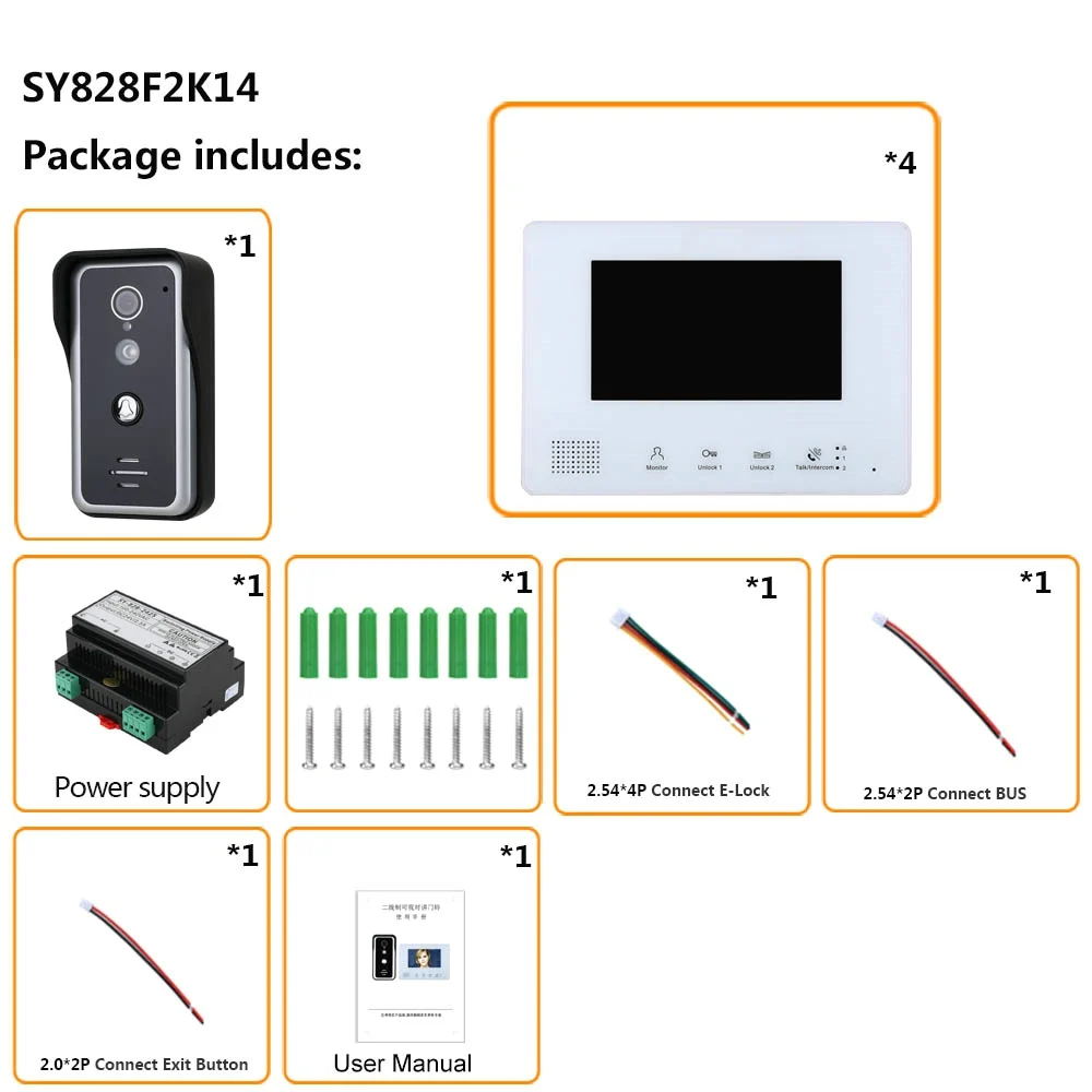 MAOTEWANG 3/4 Monitors 7 Inch BUS 2 Wire Video Door Phone Intercom systems for home 1-doorbell camera 4-monitor Night Vision