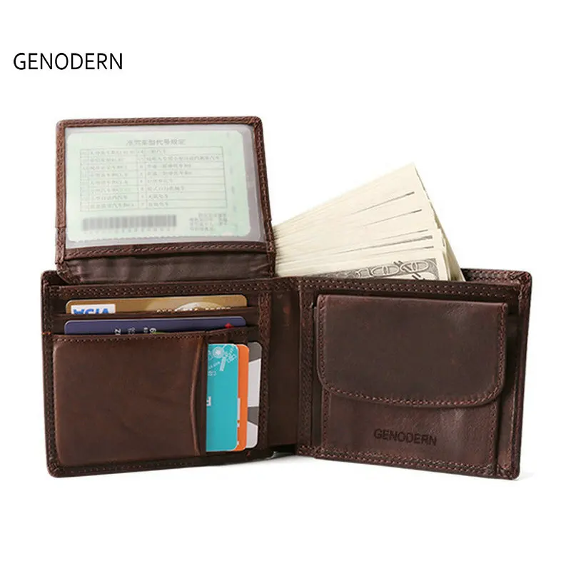 GENODERN New Rfid Bifold Men Wallets Business Male Purse With Coin Pocket  Card Holder Photo Holder Short Wallet