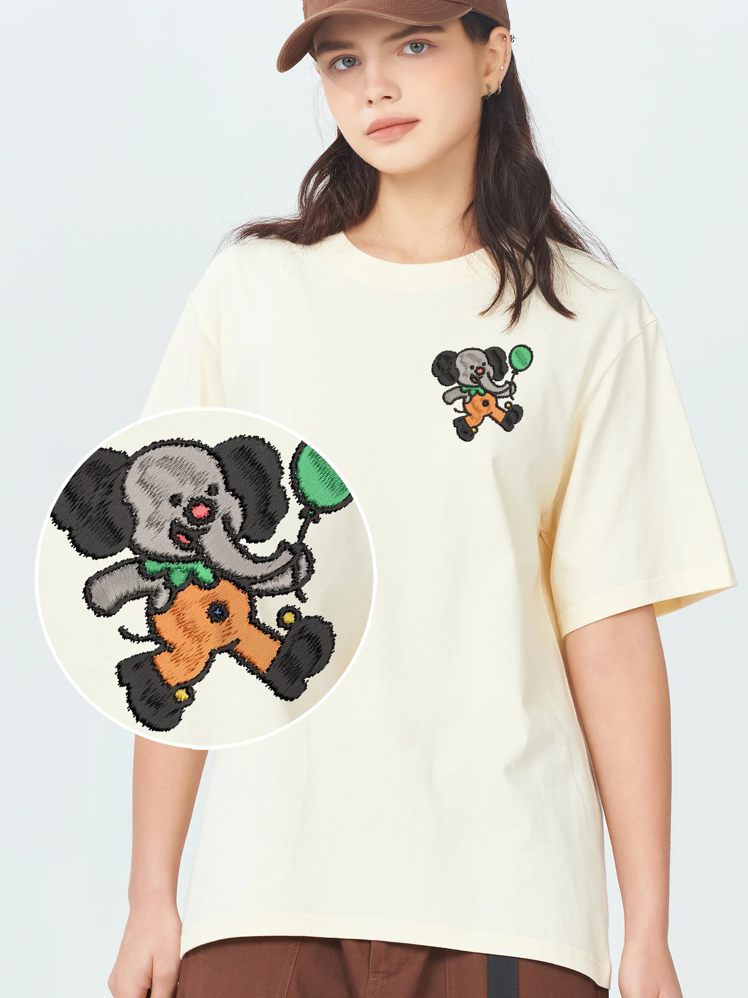 

Новейшие повседневные футболки с вышивкой Happy Elephant, унисекс, высококачественные дышащие летние футболки с расслабленной вышивкой ​