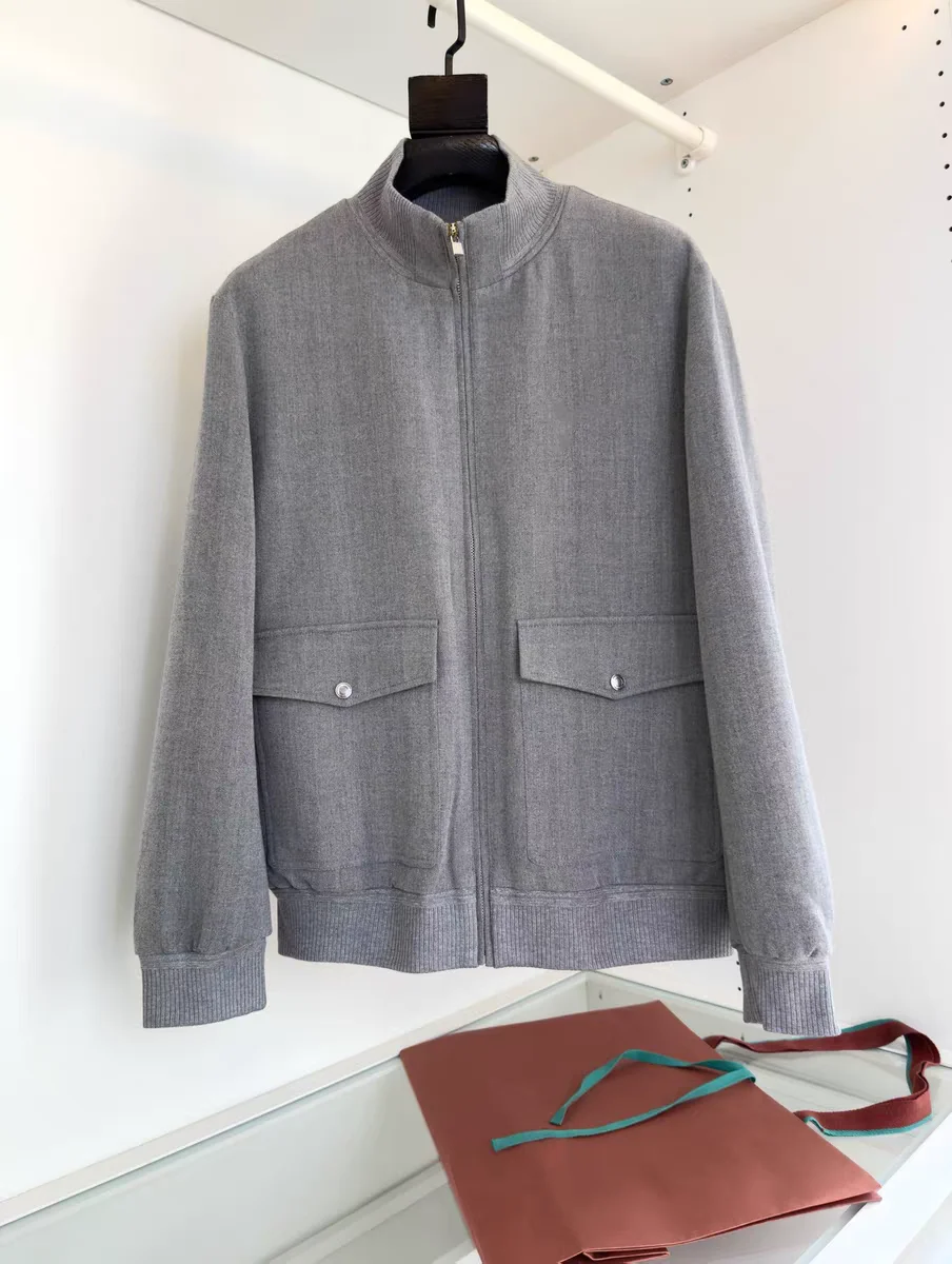 

LP Italian old money wind 25aw pure cotton stand-up neck cardigan zipper simple jacket
