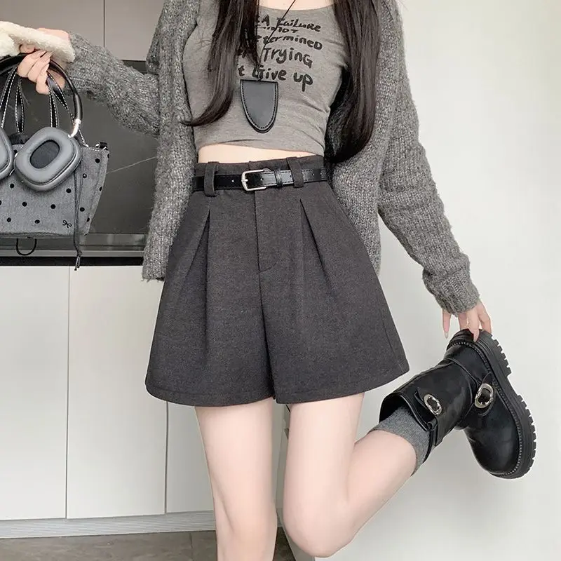 رمادي دعوى سراويل قصيرة المرأة الجديدة حساسة للضغط الطية عالية الخصر عادية واسعة الساق التمهيد السراويل الصيف ملابس خارجية TT512 #4