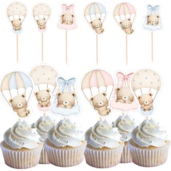 18Pcs Carton Bear Cupcake Toppers Blue Pink SeriesTopper For Kids Baby Shower Bear Happy Birthday Party DIY Cake Decorations