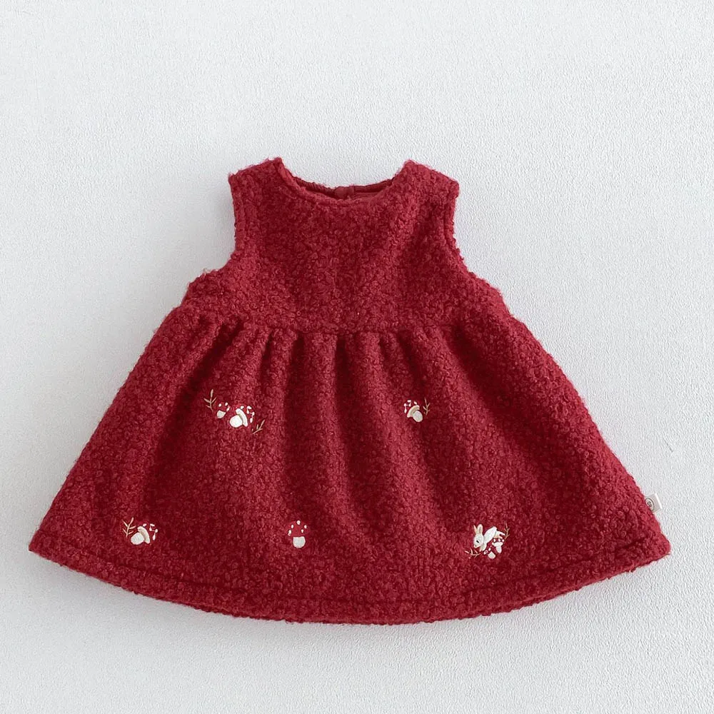 Christmas Girls Princess Dress Sleevelss Red Color Quilted Thicken Warm Winter Kids Boutique Clothing New Year Toddler Dresses