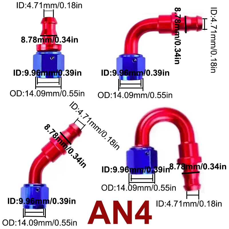 10X AN4/AN6/AN8/AN10/AN12 Straight 0/45/90/180 Degree Female Swivel to Push Lock Hose End Fitting Oil Fuel Hose End Adaptor Kit