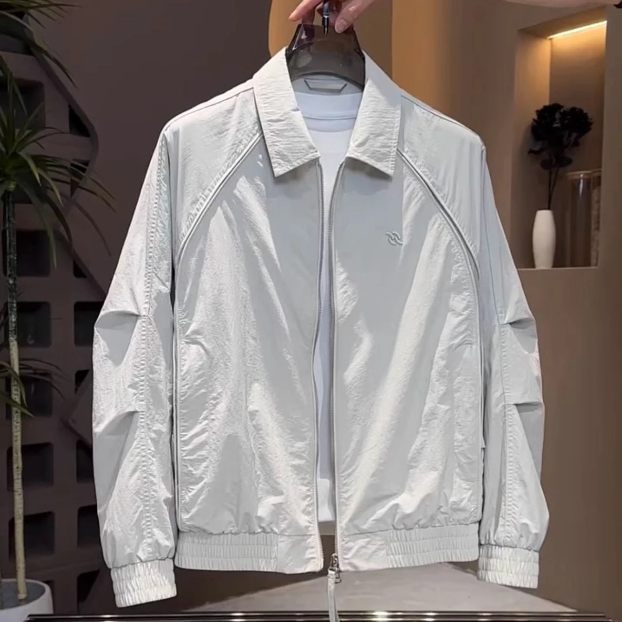 

Spring Autumn Men's Casual Workwear Jaet Patchwork Collar American Retro Trend Outerwear Loose Fit Long Sve Zipper