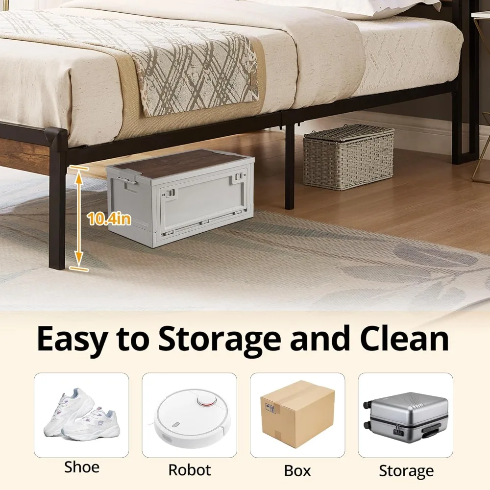 سرير بمنصة مزدوجة الحجم، إطار سرير معدني حديث مع لوح رأسي، USB، أضواء LED ومساحة تخزين تحت السرير، سرير معدني فردي Fra #4