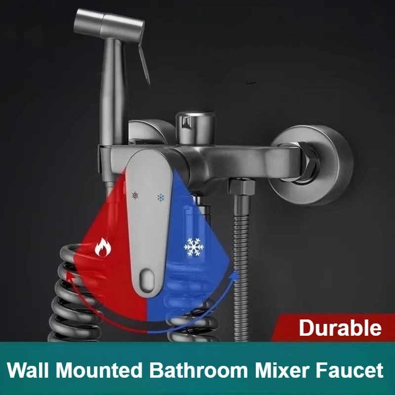 

Household Bathroom Shower Faucet with Spray Gun Hot Cold Water Dual Spout Mixer Tap for Bathroom Splitter Bath Shower Basin