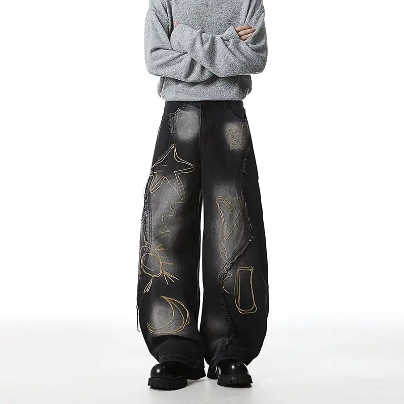 

Bla adient Waed Ripped Denim Jeans Wide Leg Hip Hop Street Sle for Women Autumn New Arrival Youth Faion Cotton Poly...