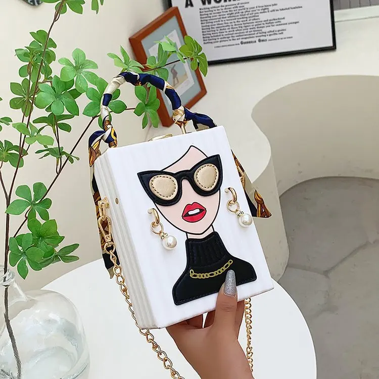 Woman Purses and Handbags Beauty Women Shoulder Bag Scraf Pearl Decorated Party Bag Funny Clutch Bag Crossbody Bag